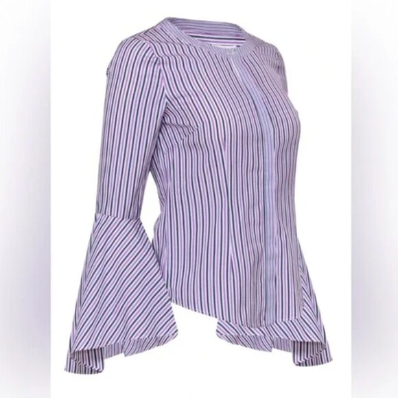 Milly Michelle Bell Sleeves Lavender and Navy Striped Blouse Sz 2 - Picture 3 of 8